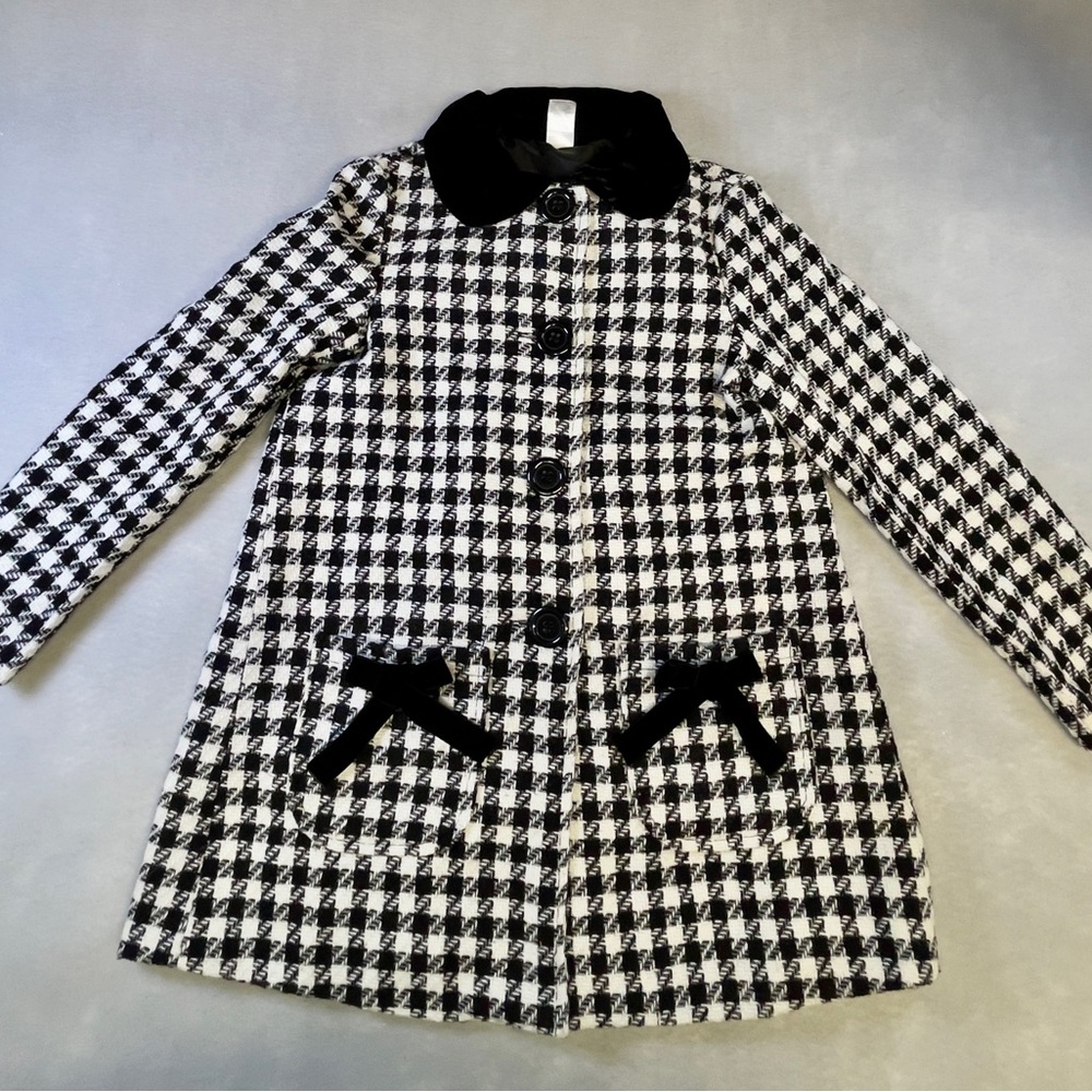 Avon Girls Black and White Houndstooth Pea Coat Size 10/12